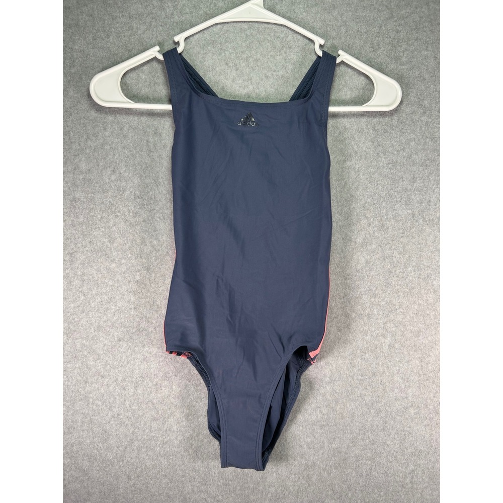 Adidas Girls XL 14 16 Swimsuit Infinitex One Piece Navy Blue Pink Stripes GN5889